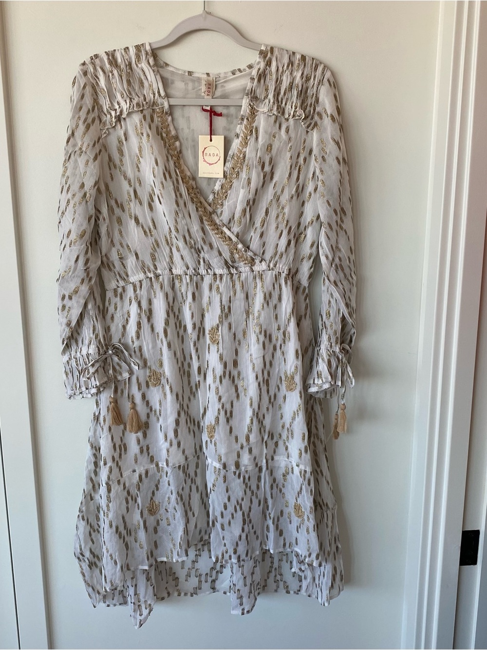 RAGA White Dress with Gold Metallic Embroidery